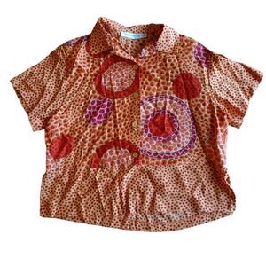 Vintage Illyse Hart Button Up‎ Shirt Women's Small Orange Colorful Art Rayon